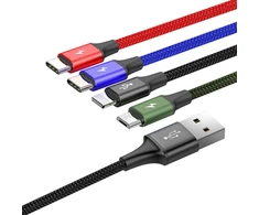 LAIDAS 4w1 USB-A / Apšvietimas iPhone 2x USB-C micro-USB Baseus Cafule CA1T4-B01 1.2m 3.5A W OPLOCI
