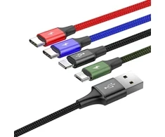 LAIDAS 4w1 USB-A / Apšvietimas iPhone 2x USB-C micro-USB Baseus Cafule CA1T4-B01 1.2m 3.5A W OPLOCI