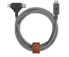 „Native Union Belt Cable Duo Pro 240W“ – USB-C – USB-C / „Lightning“ laidas, 2,4 m (zebras)
