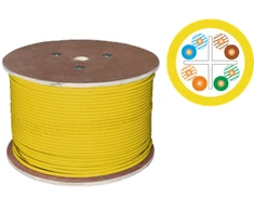 U/UTP 6 kategorijos telekomunikacijų kabelis, LSOH, B2ca "FireHardy" 4x2x23 AWG, 1Gb/s (10Gb/s iki 55m), 450 MHz, 25 metų garantija, INTERTEK ETL sertifikatas, gelton, 500m - ALANTEC