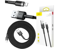 USB-A / Lightning iPhone Baseus Cafule CALKLF-CG1 KABLELIS 200cm Apple 1.5A JUODA-PILKA PINTAS
