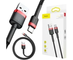 USB-A / USB-C Baseus Cafule CATKLF-B91 CABLE 100cm 3A QC 3.0 JUODAI RAUDONAI PINTAS