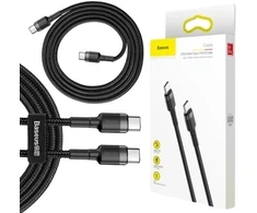 USB-C / USB-C KABELAS Baseus Cafule CATKLF-GG1 100cm 60W 3A PD 2.0 QC 3.0 JUODAI PILKAS PINTAS