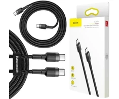 USB-C / USB-C KABELAS Baseus Cafule CATKLF-HG1 200cm 60W 3A PD 2.0 QC 3.0 JUODAI PILKAS PINTAS