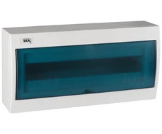 Kanlux 23613 Modulinis skirstomasis skydas plastikinis 1x18 paviršinis IP30 IK07 N+PE II klasė skaidrios mėlynos durys KDB-S18T baltos 23613