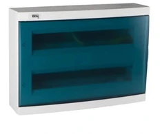Kanlux 23615 Moduliniai skirstytuvai, plastikiniai, 2x18, montuojami ant paviršiaus, IP30 IK07 N+PE II klasė, skaidrios mėlynos durys, KDB-S36T, balta 23615