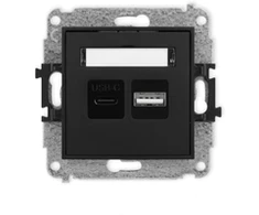 Karlik Elektrotechnik 12ICUSB-8 ICON dvigubas USB įkroviklis su USB C + USB A adapteriu, maks. 20 W. matinės juodos spalvos 12ICUSB-8