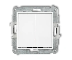 Karlik Elektrotechnik 25IWP-44.1 ICON Įprastai atidaromas jungiklio mechanizmas, žvakidė (du mygtukai be piktogramų, bendras maitinimo šaltinis) matinė balta 25IWP-44.1