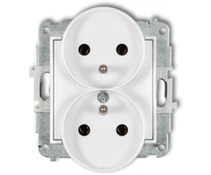 Karlik Elektrotechnik 25MGPR-2z MINI Dvigubo lizdo mechanizmas rėmui su įžeminimu 2x(2P+Z) (be srovės kelio sklendių) matinė balta 25MGPR-2z
