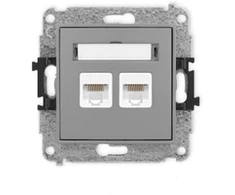 Karlik Elektrotechnik 27IGK-2 ICON Dvigubas kompiuterio lizdo mechanizmas 2xRJ45, kat. 5e, 8 kontaktų matinė pilka 27IGK-2