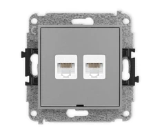 Karlik Elektrotechnik 27IGKBO-2 ICON Dvigubas kompiuterio lizdo mechanizmas 2xRJ45, kat. 5e, 8 kontaktų, be aprašymo lauko matinis pilkas 27IGKBO-2