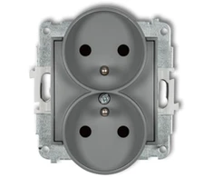 Karlik Elektrotechnik 27IGPR-2zp ICON Dvigubo lizdo mechanizmas rėmui su įžeminimu 2x(2P+Z) (srovės kelio sklendės) matinė pilka 27IGPR-2zp
