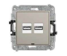 Karlik Elektrotechnik 60MCUSBBO-6 MINI dvigubas USB įkroviklis, 2xUSB A, 15,5 W maks., 5 V, 3,1 A, be etiketės, pilkšvai rudas 60MCUSBBO-6