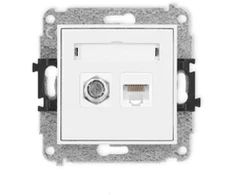 Karlik Elektrotechnik IGFK-1 ICON Vienos antenos lizdo mechanizmas F tipo (SAT) + kompiuterio lizdo dangtelis. 1xRJ45, kat. 5e, 8 kontaktų baltas IGFK-1
