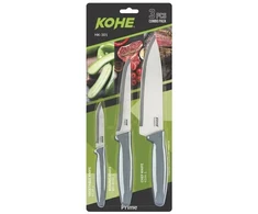 Set of 3 KOHE knives, mixed colours in blister pack