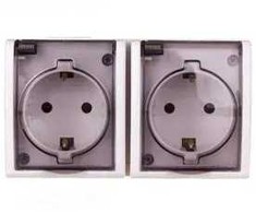 Kontakt Simon AQGSZ1-2/11A Simon Aquarius Hermetic dvigubas lizdas su Schuko IP54 su dūmų sklende, baltas AQGSz1-2/11a