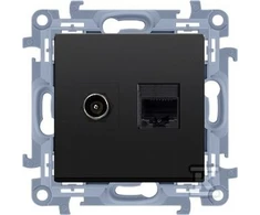 Kontakt-Simon Lizdas antenowe Simon 10 CASFRJ455.01/49 typ "F" + RJ45 kat.5e moduł juoda mat