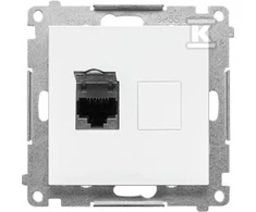 Kontakt-Simon RJ45 kompiuterio lizdas Kontakt-Simon 55 T61.01/111 vienvietis, 6 kategorija, su apsauga nuo dulkių, matinės baltos spalvos modulis