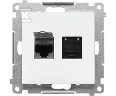 Kontakt-Simon Lizdas Kompiuteris RJ45 Kontakt-Simon 55 T62.01/111 dviguba 6 kategorija, su dulkių dangtelis balta mat modulis