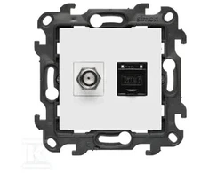 Kontakt-Simon Lizdas antenowe typu „F” + komputerowe RJ45 kat.6 Simon 24 (moduł) IP20 balta (NASFRJ45.01/11)