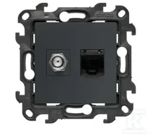 Kontakt-Simon Simon 24 Lizdas antenowe typu F” + komputerowe RJ45 kat.6 grafito mat NASFRJ45.01/38