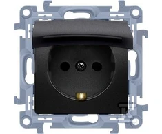 Kontakt-Simon Kontakt-Simon Simon 10 CGSZ1B.01/49 Schuko kištukinis lizdas IP44 versijai su sandarikliu - dangtelio spalvos atvartas, modulis 16A, 250V~, sraigtiniai gnybtai, matinė juoda