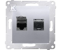 Kontakt-Simon Simon 54 Kompiuterių lizdai dviviečiai 2xRJ45 cat.6 su diafragma sidabrinis kilimėlis D62E.01 / 43 WMDK- 0640xx- 043 - WMDK- 0640xx- 043