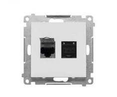Kontakt Simon T62.01/114 Simon 55 Dvigubas kompiuterio lizdas RJ45 6 kategorija, su apsauga nuo dulkių (modulis) Šviesiai pilkas matinis T62.01/114