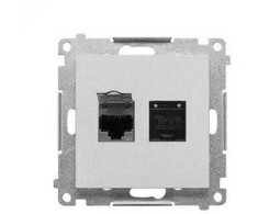 Kontakt Simon T62.01/143 Simon 55 Dviguba kompiuterio jungtis RJ45 6 kategorija, su apsauga nuo dulkių (modulis) Matinio aliuminio T62.01/143