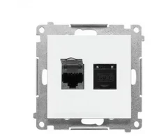 Kontakt Simon T62E.01/111 Simon 55 Dvigubas kompiuterio lizdas RJ45 6 kategorija, ekranuotas su apsauga nuo dulkių (modulis) Matinės baltos spalvos T62E.01/111