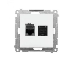 Kontakt Simon T62E.01/111 Simon 55 Dvigubas kompiuterio lizdas RJ45 6 kategorija, ekranuotas su apsauga nuo dulkių (modulis) Matinės baltos spalvos T62E.01/111