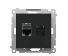Kontakt Simon T62E.01/149 Simon 55 Dvigubas kompiuterio lizdas RJ45 6 kategorija, ekranuotas su apsauga nuo dulkių (modulis) Matinės juodos spalvos T62E.01/149
