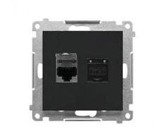 Kontakt Simon T62E.01/149 Simon 55 Dvigubas kompiuterio lizdas RJ45 6 kategorija, ekranuotas su apsauga nuo dulkių (modulis) Matinės juodos spalvos T62E.01/149