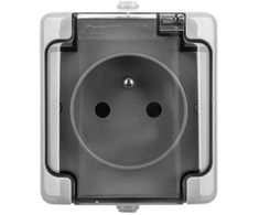 Kos Elektro System 180032 BRYZA Vienas hermetiškas lizdas su/be IP54 su dūmų sklende, pilka 180032