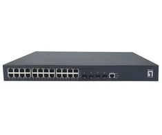 Šakotuvas Level One „LevelOne PoE+“ komutatorius 24xGE PoE/4x10GSFP+ 440W 19" valdomas L3