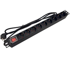 Maitinimo juostelė 19" 230V - 9 lizdai (F tipas - CEE 7/3 schuko), su LED jungikliu, 1,8 m laidu CEE 7/7 ALANTEC