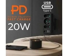 Srovės lizdai x3 + 4xUSB Maclean, skirstytuvas su 3 lizdais, 2xUSB A, 2xUSB C PD 20W, 1x16A + 2x6A, MCE248 F/B