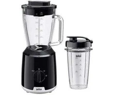 Maišytuvas Braun JB1051BK Household PowerBlend 1 ze szklaną nasadką blendera 1,5 l su kubkiem na wynos, gadżety kuchenne do kruszenia, przecierania i mieszania, funkcja kruszenia lodu, 2 prędkości