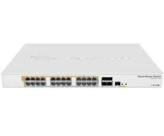 Maršrutizatorius „Mikrotik CRS328-24P-4S+RM“ tinklo jungtys, valdomas L2/L3 gigabito Ethernet (10/100/1000), palaikantis PoE, 1U, baltas