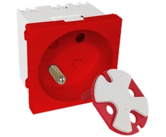 Modulinis elektros lizdas 2P+Z, 45x45, DATA su raktas, raudonas - pritaikytas kelių modulinių lizdų konstrukcijai. ALANTEC