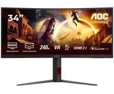 AOC CU34G4Z 34 colių monitorius, greitas VA, WQHD 21:9, 240 Hz, 1 ms, 3440 x 1440 pikselių, 450 cd/m2, HDMI prievadai: 2, juodas
