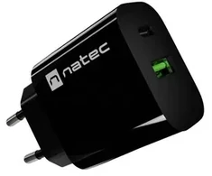WALL CHARGER NATEC RIBERA 1X USB-A + 1X USB-C 20W Juodas
