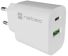 NATEC USB įkroviklis Ribera 1X USB-A + 1X USB-C 20 W baltas