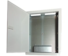 Korpusas/vietinė spintelė, multimedija 500x350x90, įleidžiama, perforuotos durys, 1 x lizdas. elektra, 14x lizdai Keystone ALANTEC