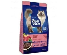 Maisto produktai - OptiVital Su Šviežia Jautiena Sausas Kačių Maistas 35% Baltymų 1.4kg
