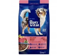 Šunų maistas - OptiVital su šviežia jautiena sausi šunų ėdalas 2.4kg be glitimo