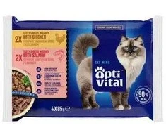 Maisto produktai katėms - OptiVital šonkauliai padaže vištiena lašiša 4x85g