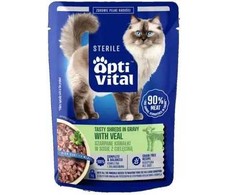 Kačių maistas - OptiVital drėgnas kačių maistas su veršiena, begrūdis, 85g