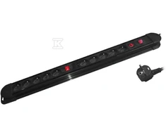 Orno Listwa Ilgintuvas, 10 lizdų 2P+Z, laidas 3x1,5mm2, ilgis 1,5m, 2x apšviečiami dvipoliai jungikliai, šiluminė apsauga. 16A/230 VAC, juodas
