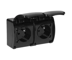 Orno Lizdas Dvigubas kištukinis lizdas 2x2P+Z AQUATIC, IP44, juodas